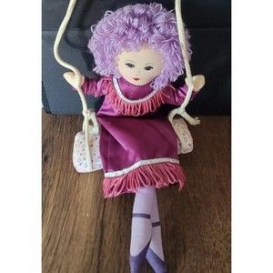 Russ Berrie Hanging 16" PURPLE Hair  GIRL ON SWING Trapeze